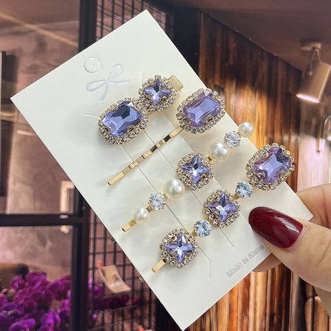 Image of 1 Set Women Hair Clips Headwear Jewelry Fashion Crystal Hair Accessories for Girls Luxury Pearl Barrettes Pins Christmas Gift