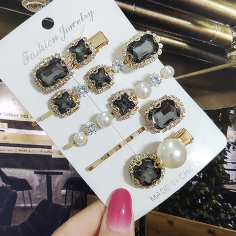 Image of 1 Set Women Hair Clips Headwear Jewelry Fashion Crystal Hair Accessories for Girls Luxury Pearl Barrettes Pins Christmas Gift