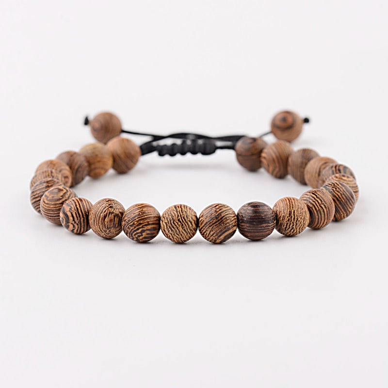8mm New Natural Wood Beads Bracelets Men Black Ethinc Meditation