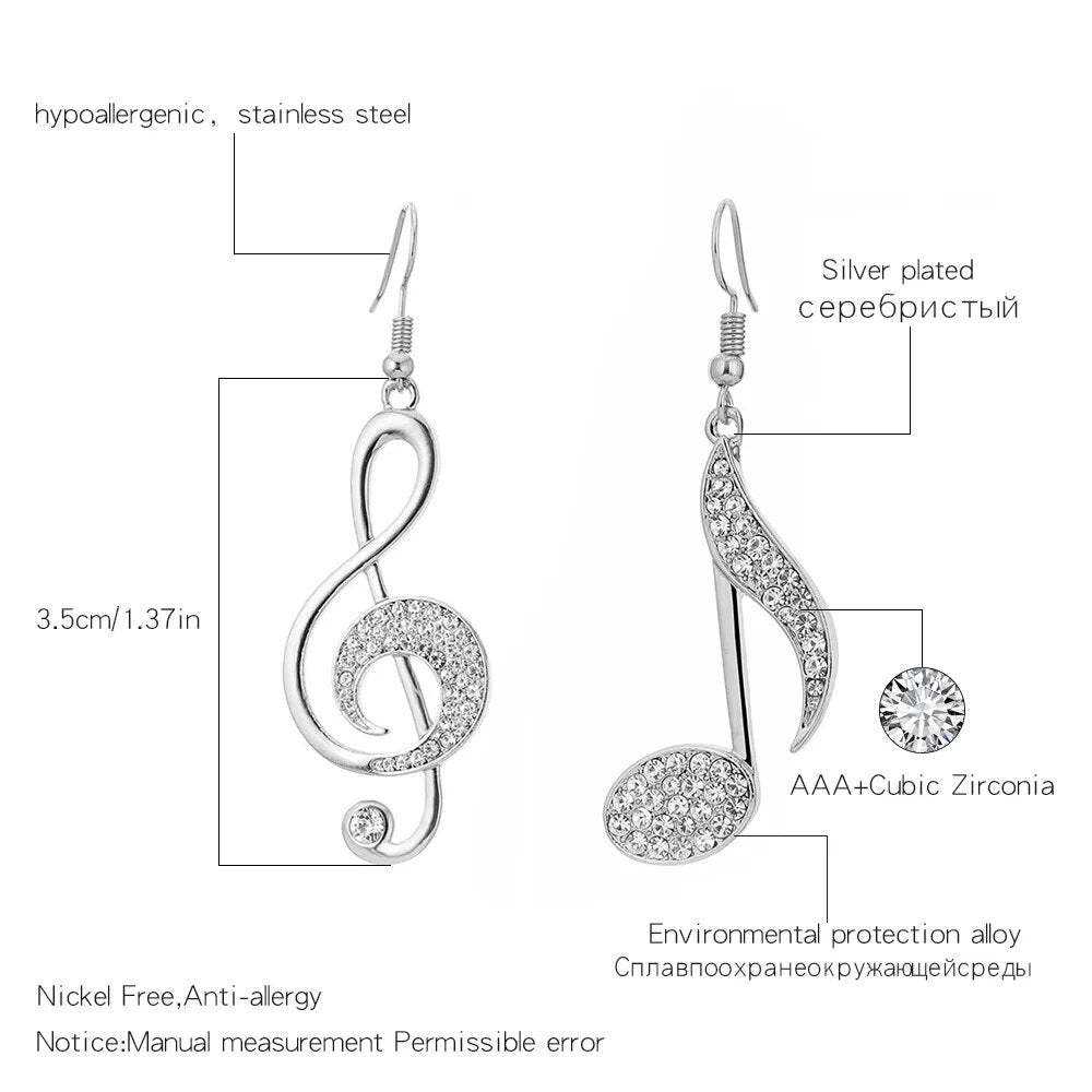 Gold Color Music Notes Drop Earrings
