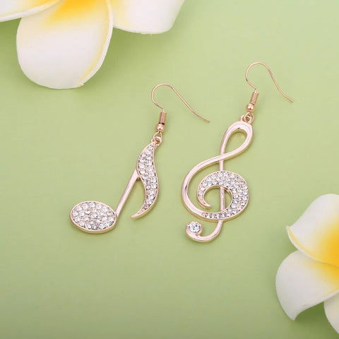 Image of Gold Color Music Notes Drop Earrings