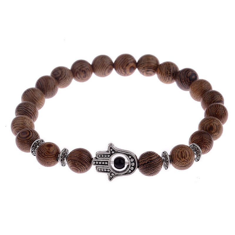 8mm New Natural Wood Beads Bracelets Men Black Ethinc Meditation