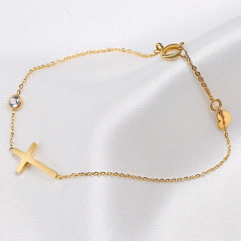 Image of Ultra Thin Chain Link Cross Adjustable Bracelet Stainless