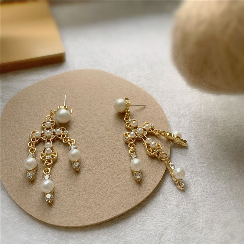 Baroque Big Cross Earrings For Women Pearl