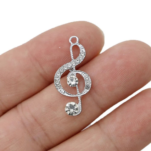 Image of Silver Plated Crystal Music Note Charm