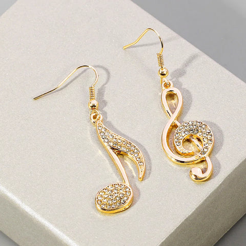 Image of Gold Color Music Notes Drop Earrings