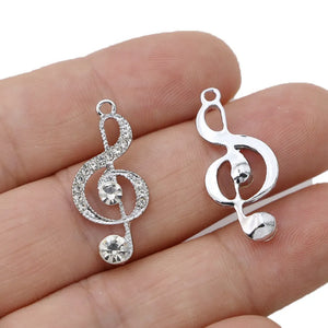 Silver Plated Crystal Music Note Charm