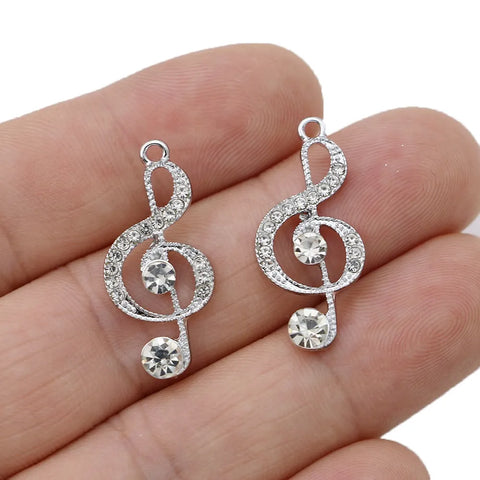 Image of Silver Plated Crystal Music Note Charm