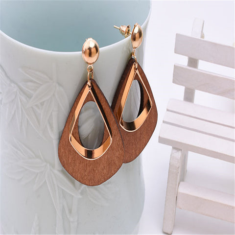 Image of European and American retro hand made minimalist wood earrings simple geometric exaggerated earrings long wood earrings