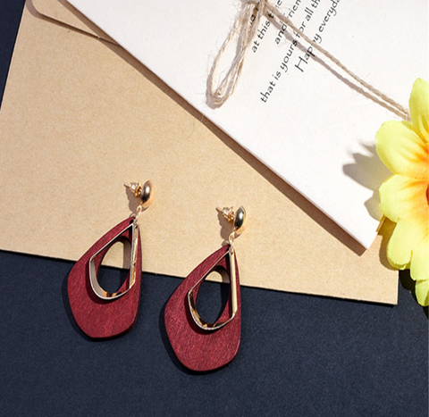 Image of European and American retro hand made minimalist wood earrings simple geometric exaggerated earrings long wood earrings