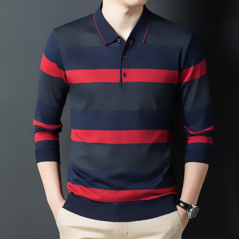 Image of Men Polo Shirt Long Sleeve Button Collar