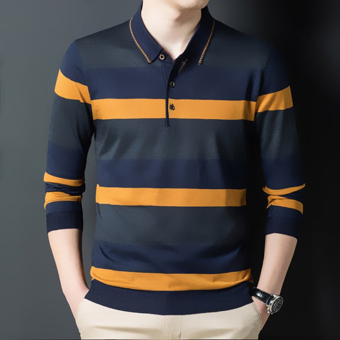 Image of Men Polo Shirt Long Sleeve Button Collar