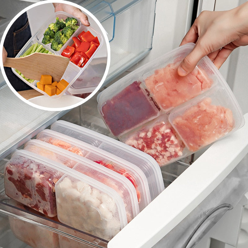 4 Grids Food Storage Box Container Fruit Vegetable Refrigerator Freezer