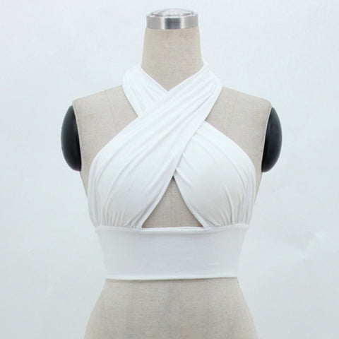 Image of Women Strappy Cross Over Front Cut Out Halter Neck Sleeveless Backless Crop Top Bandage Vest Summer Sexy Tops Woman Clothes S-XL
