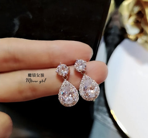 Image of 5 Color Water Drop Big Zircon Stone Sterling silver Color Stud Earrings for Women