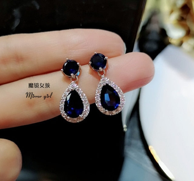 5 Color Water Drop Big Zircon Stone Sterling silver Color Stud Earrings for Women