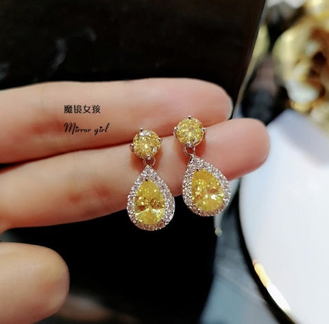 Image of 5 Color Water Drop Big Zircon Stone Sterling silver Color Stud Earrings for Women