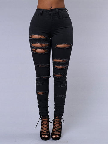 Image of Hot sale ripped jeans for women sexy skinny denim jeans fashion street casual pencil pants female spring and summer clothing