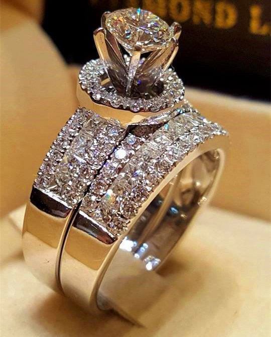 Luxury Crystal Female Big Queen Ring Set Fashion Silver Color