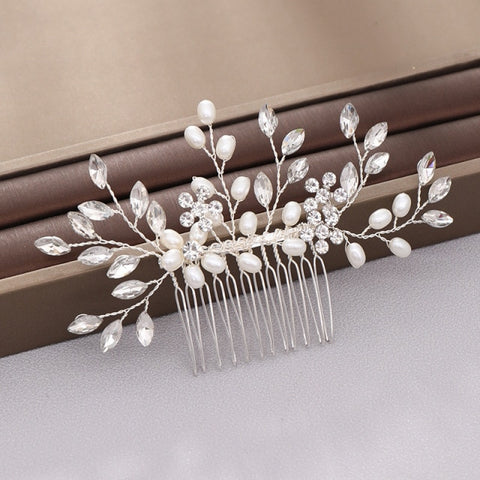Image of Silver Color Pearl Crystal Wedding Hair
