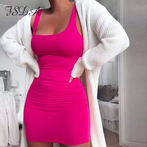 Image of Square Neck Sleeveless Bodycon Mini Dress Basic Women