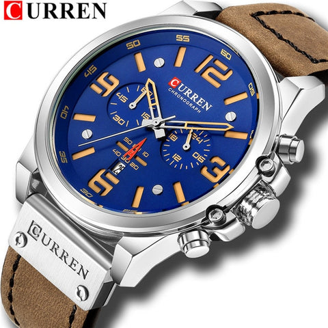 Image of CURREN Mens Watches Top Luxury Brand Waterproof Sport Wrist Watch Chronograph Quartz Military Genuine Leather Relogio Masculino