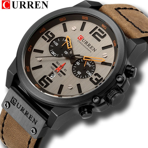 Image of CURREN Mens Watches Top Luxury Brand Waterproof Sport Wrist Watch Chronograph Quartz Military Genuine Leather Relogio Masculino