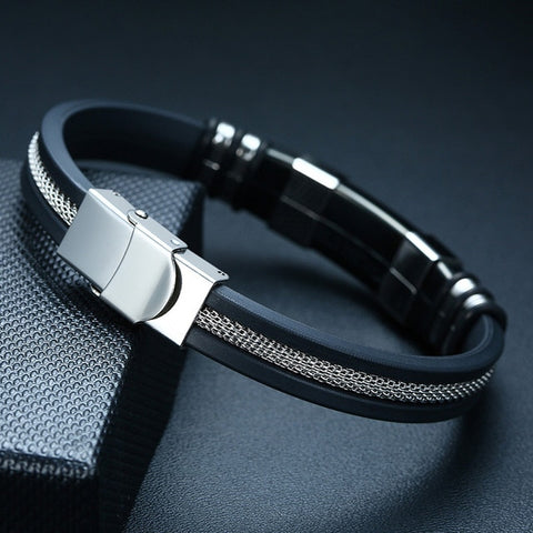 Image of Men Wrist Band Bracelet With Black