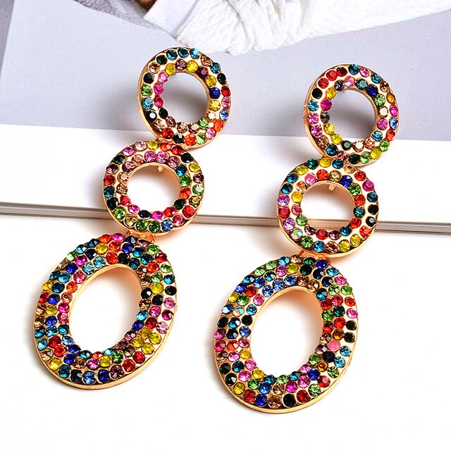Colorful Crystals Long Dangle Drop Earrings For Women