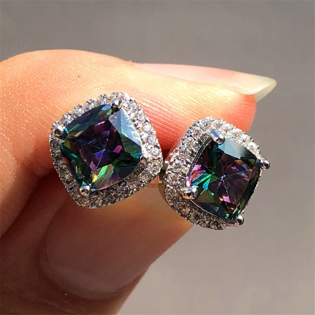 Crystal Green Stone Earrings