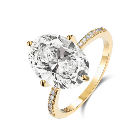 Image of Luxury Female White Crystal Stone Ring Cute Gold Oval Engagement Ring