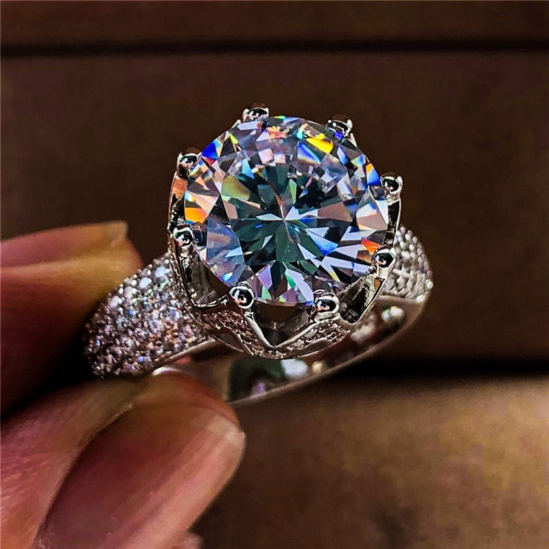 Luxury Female Big Zircon Stone Ring Silver Color Queen Crown Ring Vintage