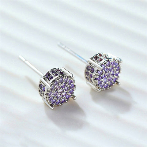 Image of Luxury Full Crystal Round Earrings White Gold Yellow Gold Color White Women Men