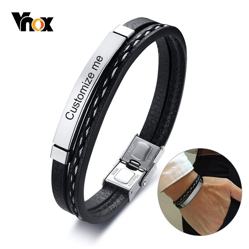 Vnox Multi Layer Leather Bracelets for Men Women