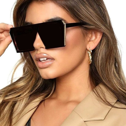 Image of Fashion Square Sunglasses Women Luxury Brand Big Black
