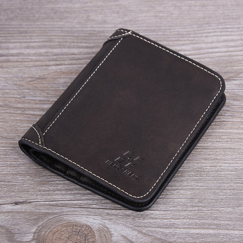 Image of Wallet Short Frosted Leather Retro Three Fold Vertical