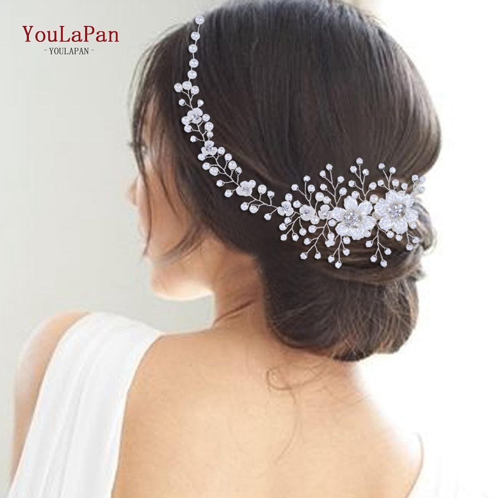 Bride Crystal Pearls Women Tiara Bridal Headpieces Hair Jewelry Accessories