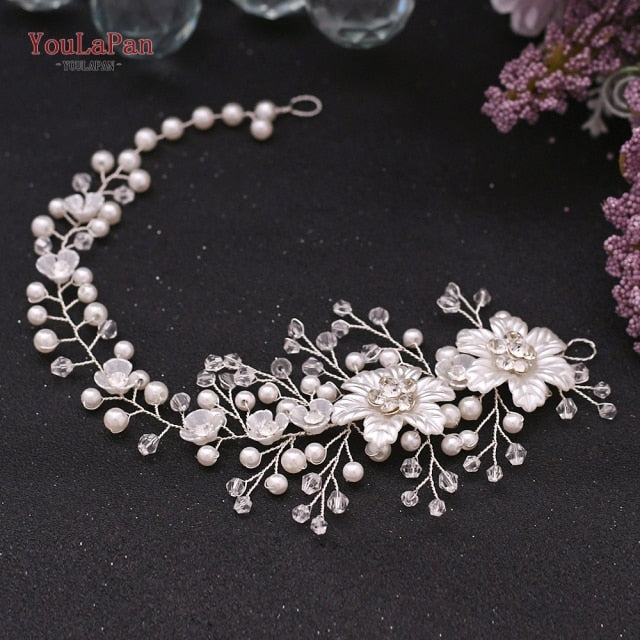 Bride Crystal Pearls Women Tiara Bridal Headpieces Hair Jewelry Accessories