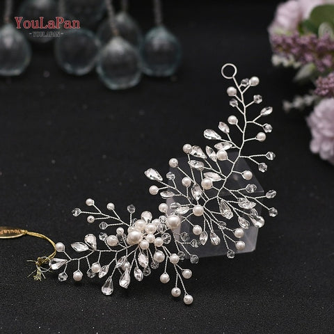 Image of Bride Crystal Pearls Women Tiara Bridal Headpieces Hair Jewelry Accessories