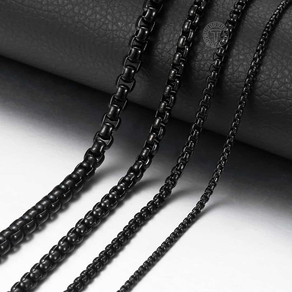 2-5mm Black Box Chain Necklace For Men Stainless Steel Necklace
