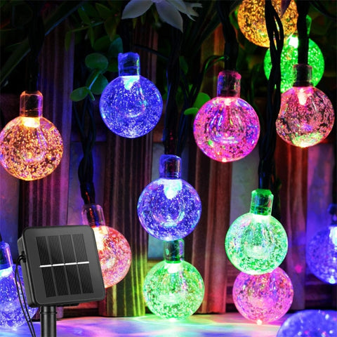 Image of Solar String Lights Outdoor 60 Led Crystal Globe Lights with 8 Modes Waterproof Solar Powered Patio Light for Garden Party Decor