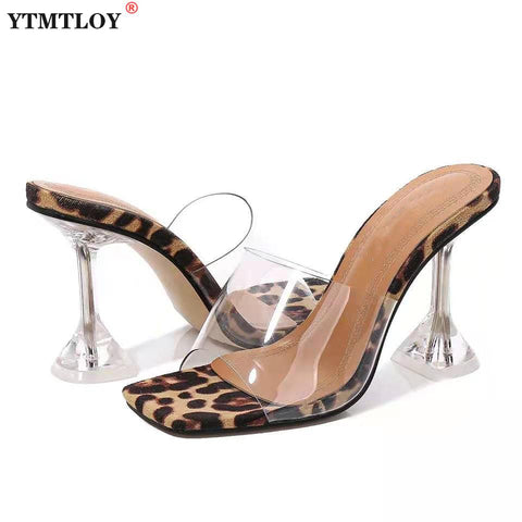 Image of Leopard Print Sandals Open Toe High Heels Women