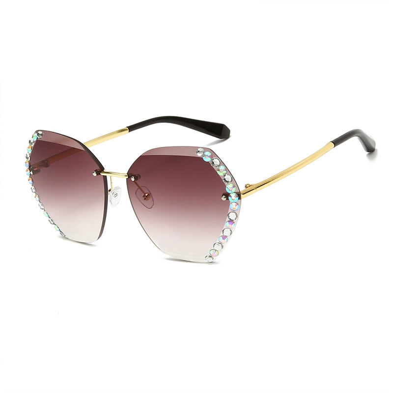 Vintage Fashion Oversized Rimless Sunglasses Women Famous Luxury Brand Design Sexy Diamond Square Sun Glasses For Female